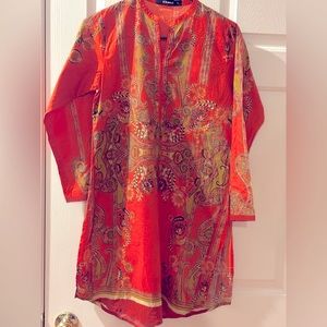 KHAADI ORANGE PRINTED LAWN SHIRT KURTA TUNIC SZ 8 Pakistani designer